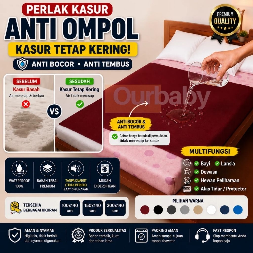 Perlak Ompol Ukuran 200x140cm Dewasa & Anak Anti Air Perlak Multi Guna