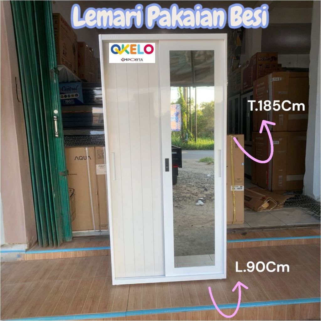 OKELO Lemari Pakaian Besi 2 Pintu Sliding Minimalis Lemari Baju Besi Pintu Geser