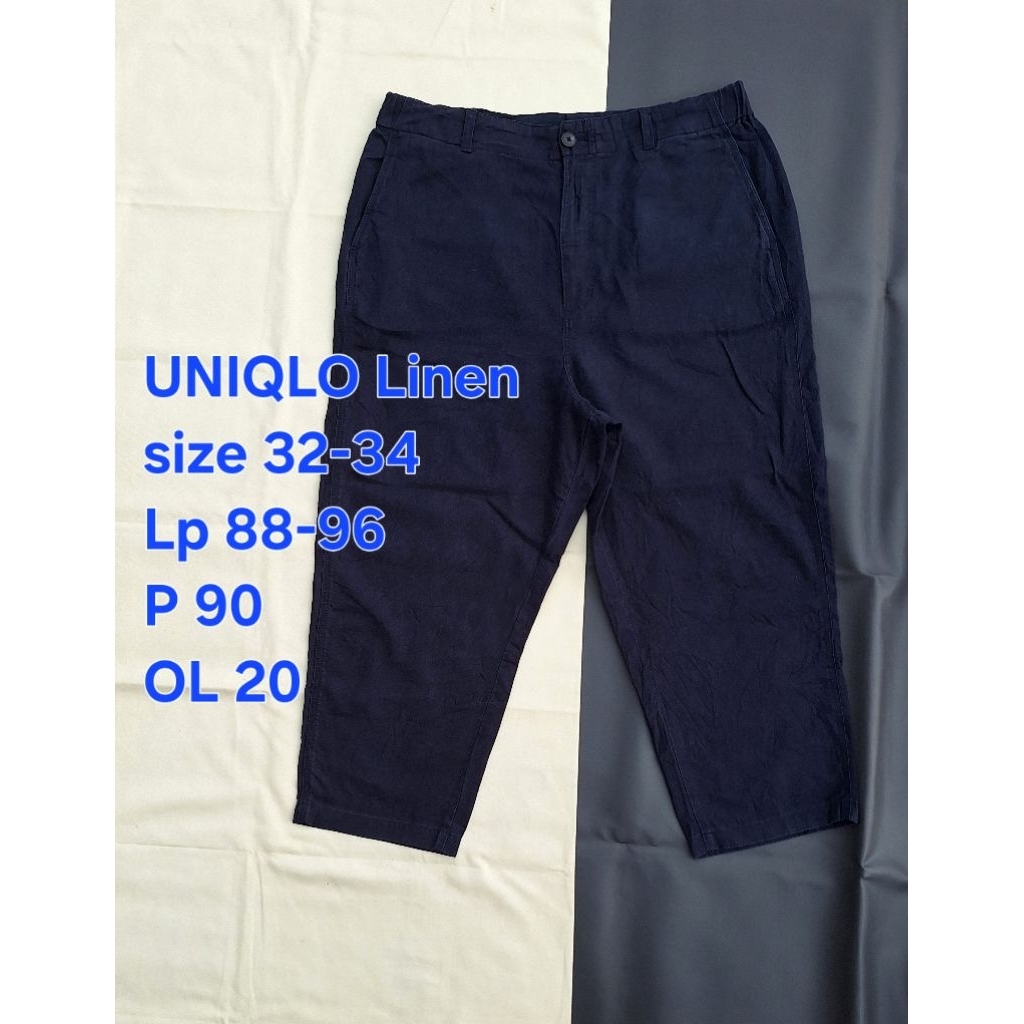 Celana Panjang Linen Relax Pants Ankle UNIQLO Dark Navy