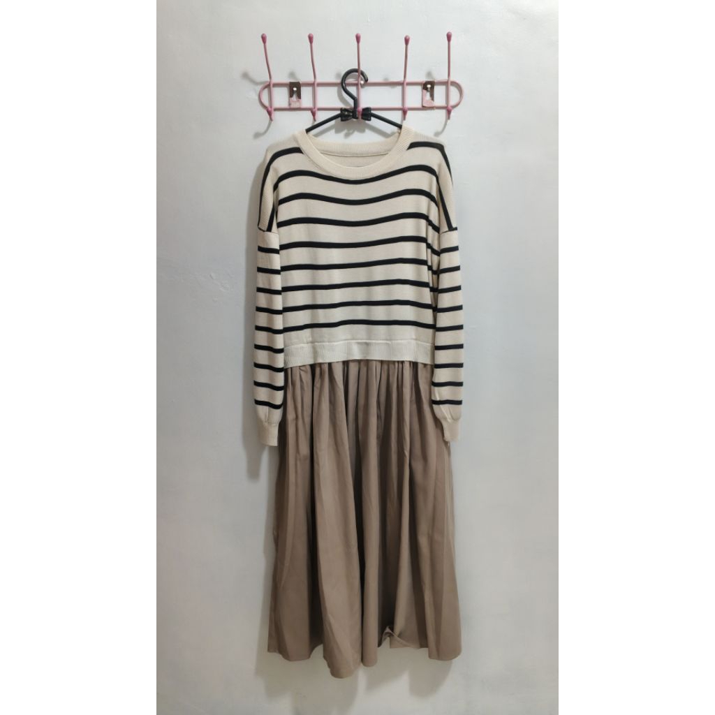 Midi Dress Tunik Gamis Knitted Rajut Salur Stripes Garis-garis Preloved PL Bekas