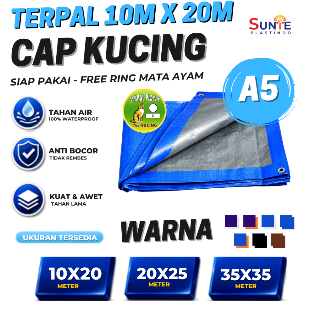 TERPAL PLASTIK A5 CAP KUCING TUTUP KAPAL TONGKANG BATU BARA UKURAN 10X20M