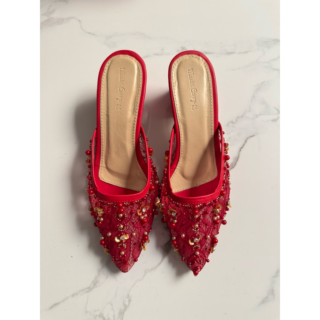 Preloved - Meira Heels Payet Kondangan Merah Musim Cherry