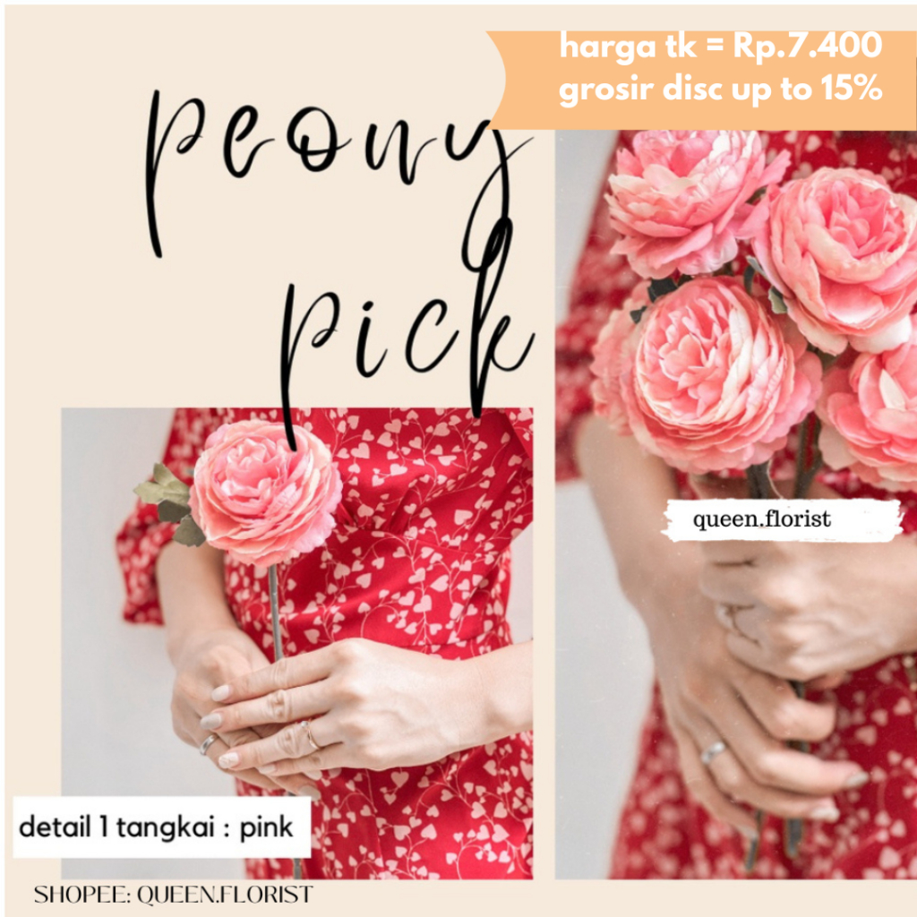 Peony pick Artificial Flower buket Home Wedding Table Decoration Bunga Palsu Buatan plastik peonies 