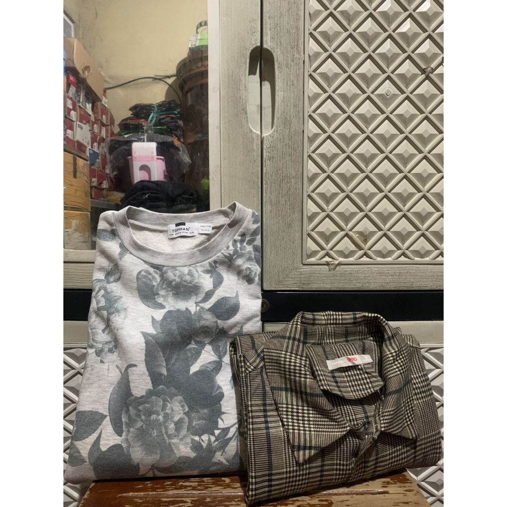 ORIGINAL OVERSHIRT COTTON TOPMAN SWEATSHIRT FLORAL SPAO TANGAN PANJANG TARTAN HOUNDSTOOTH