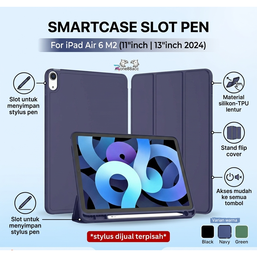 Smartcase Slot pen Ipad Air 6 M2 2024 11"inch 13"inch \ case ipad air 6 m2 \ case ipad air m2 \ case