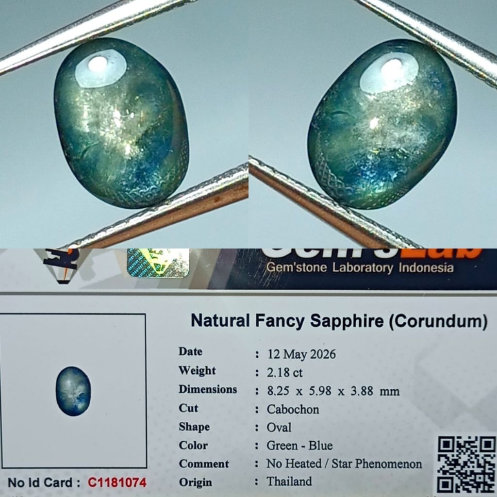 natural fancy sapphire green - blue no heated thailand memo GLI