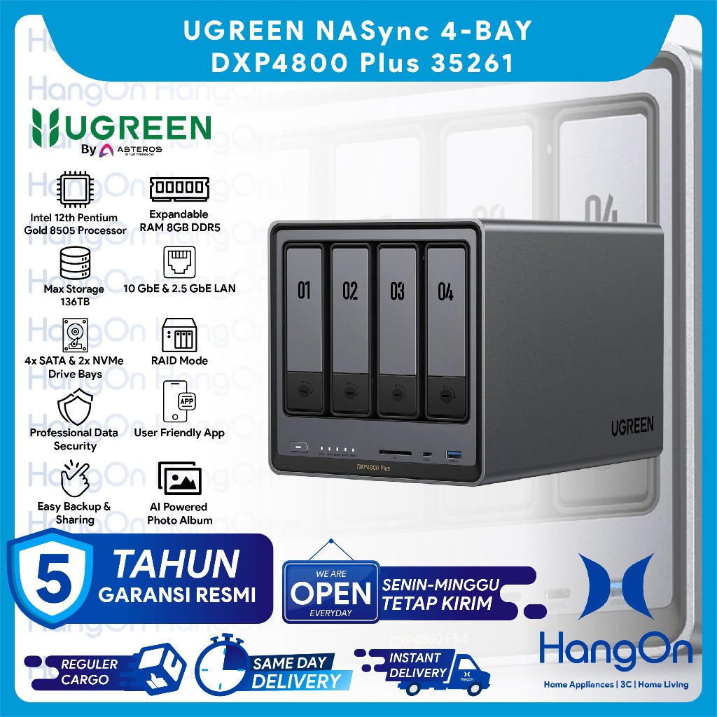 UGREEN 35261 NASync 4-BAY DXP4800 Plus Network Attached Storage 4 Slot SATA 2 NVMe Drive Storage 136
