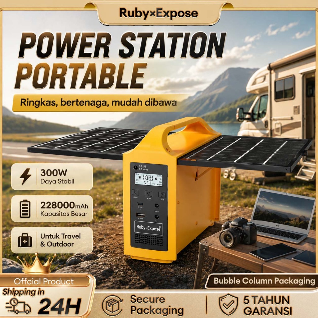 Solar Portable Power Station 50W 220V PLTS Mini Genset Solar Lithium 51.2Wh Kecil Pengisi Daya HP La