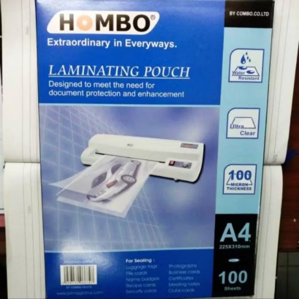 Plastik Laminating Hombo ketebalan 100 micron A4 isi 100 lembar