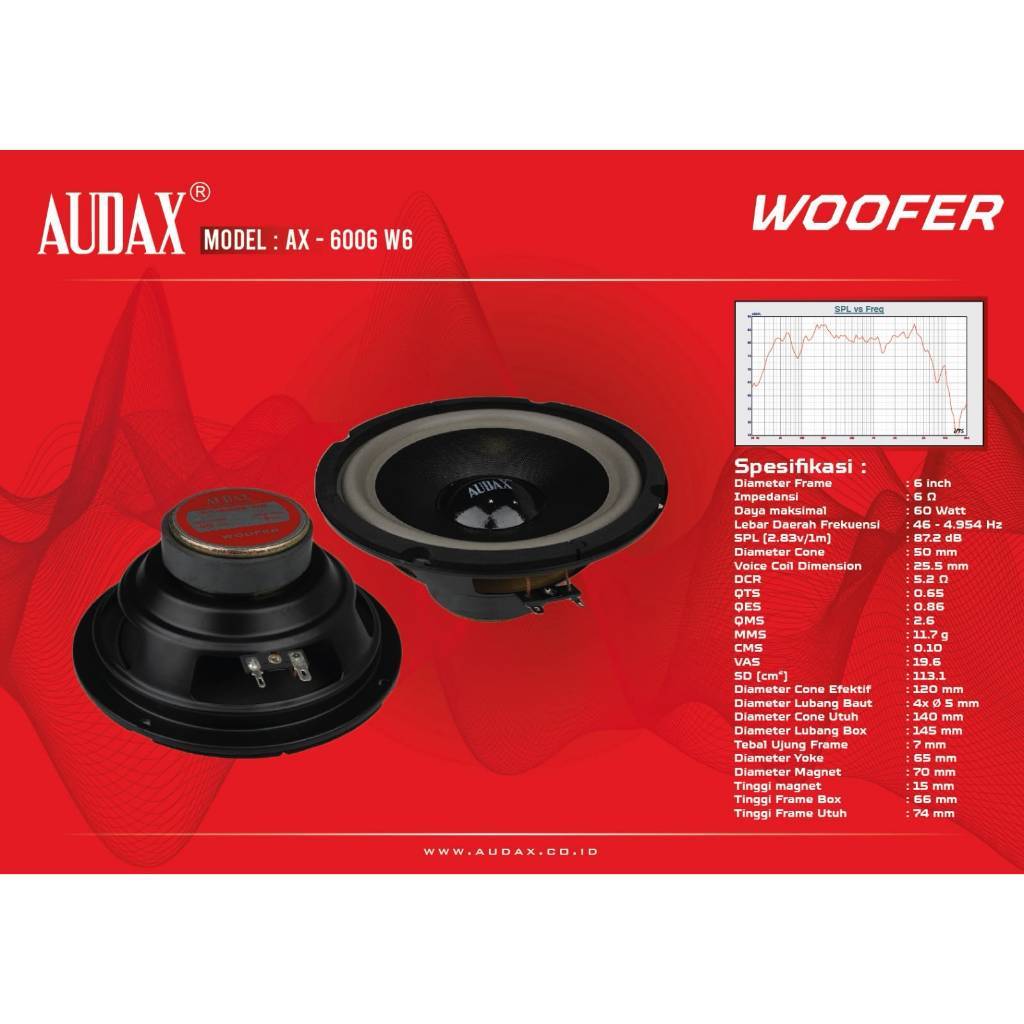 Speaker komponen AUDAX AX  6006 W6 / AX6006W6 WOOFER 6 INCH 60 watt original
