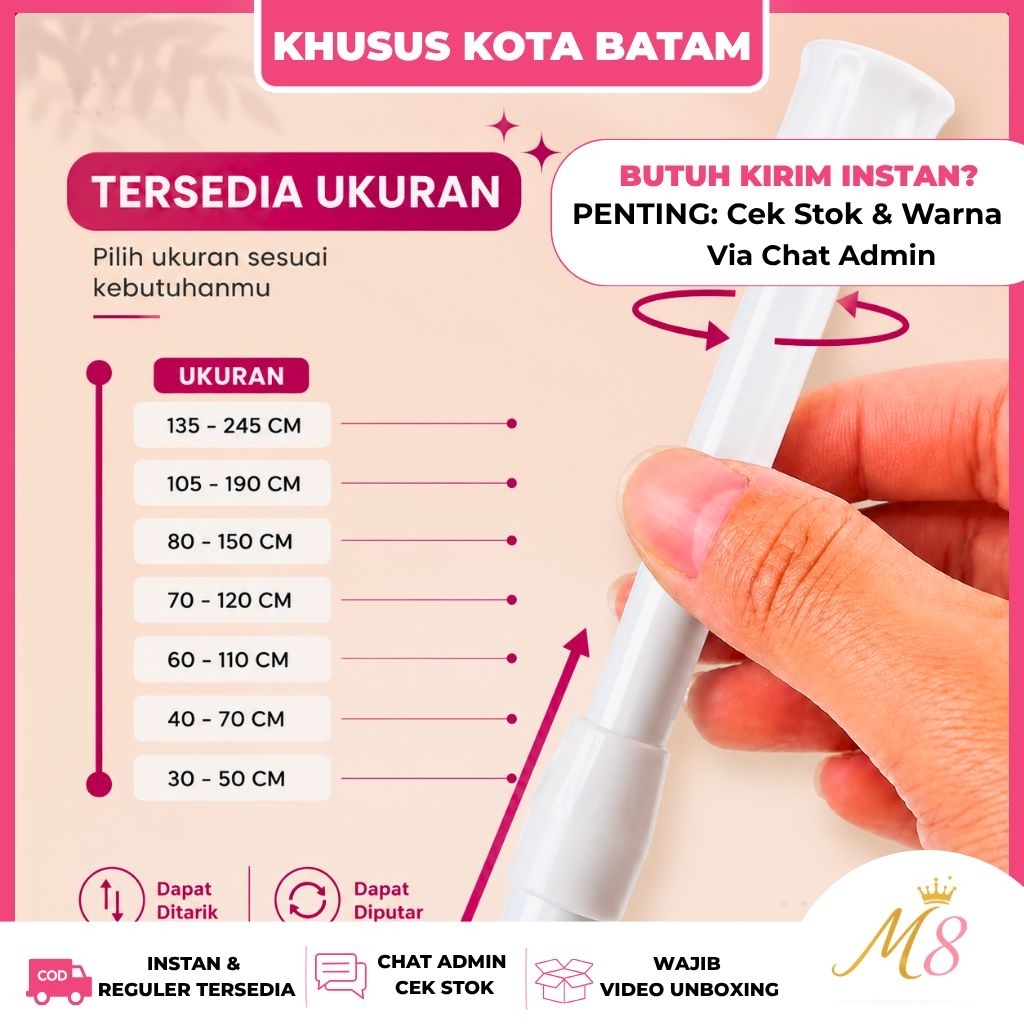 [BISA INSTAN] [BERBAGAI UKURAN] Tiang Gorden | Tiang Ajaib Tanpa Paku Dapur| Tiang Multifingsi Ready