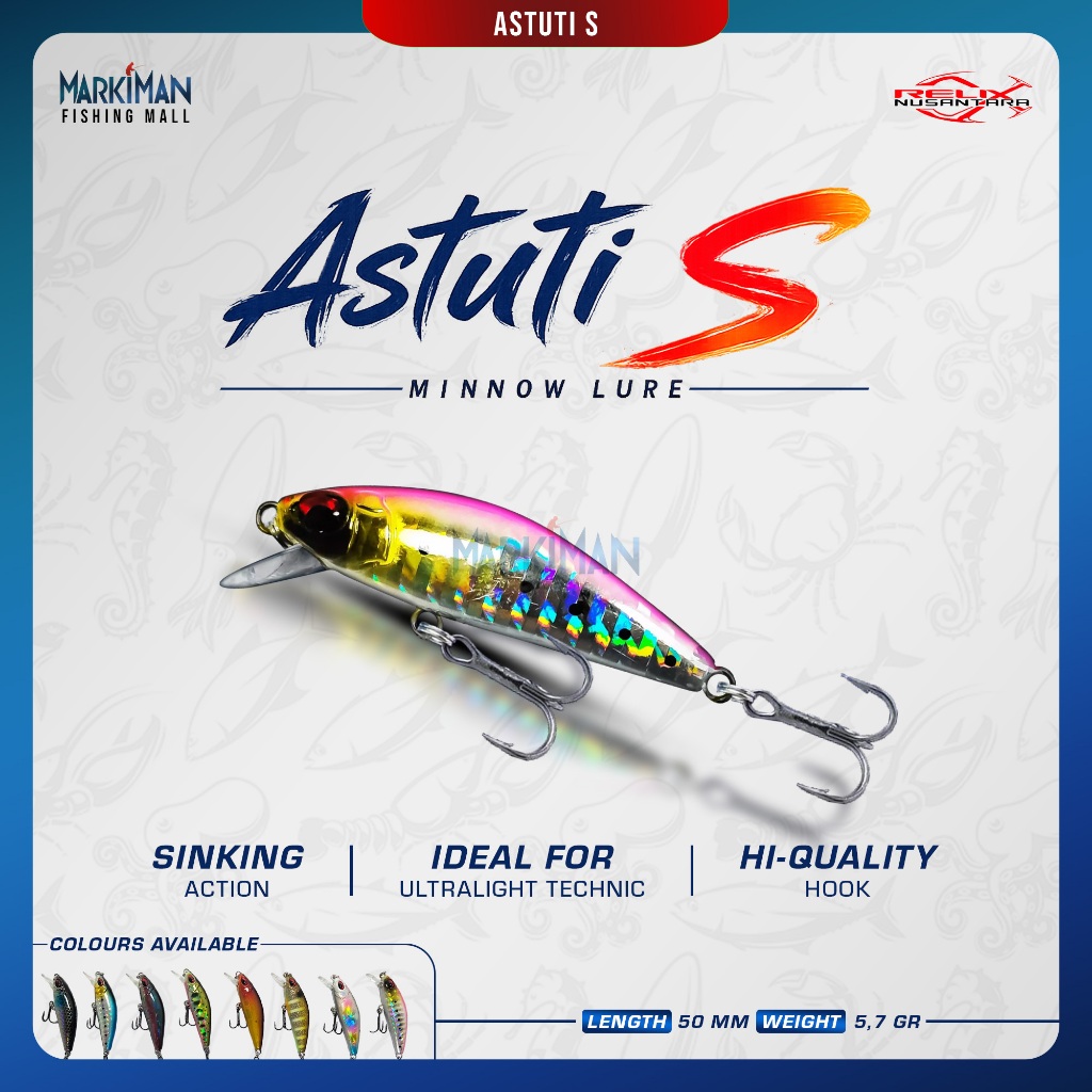 Umpan Pancing Astuti S Relix Nusantara Minnow 50 mm Sinking Hook VMC | Shimano Miravel 2022 Reel Pan