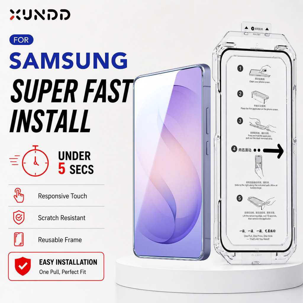 XUNDD Quick-Fit Install Tempered Glass HD untuk Samsung Z Fold 8 Utra Z Fold 7 A17 S26 Ultra S26+ S2