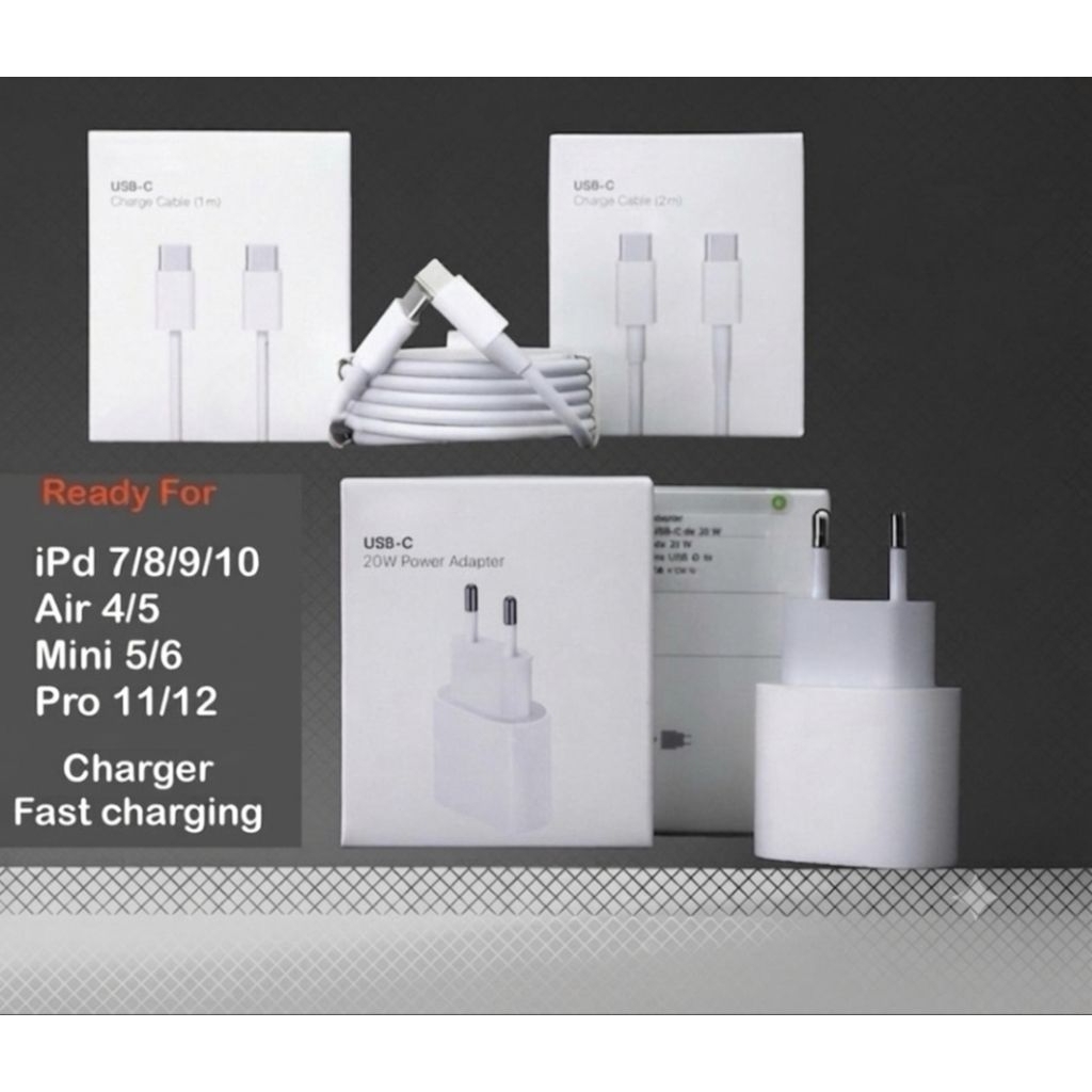 PAKET ADAPTER 20WATT & KABEL DATA USB C TO C 60WATT REAL1000% FAST CHARGING BATOK CHARGER APPLE POWE