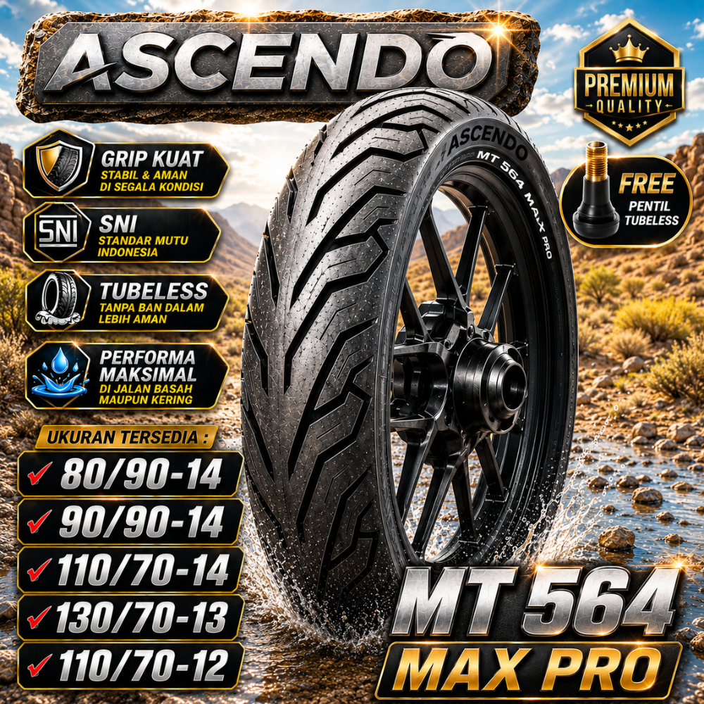 Ban Ascendo MT 564 Multi Ukuran Ring 12/13/14 Tubeless Matic Scoopy Fazzio Freego