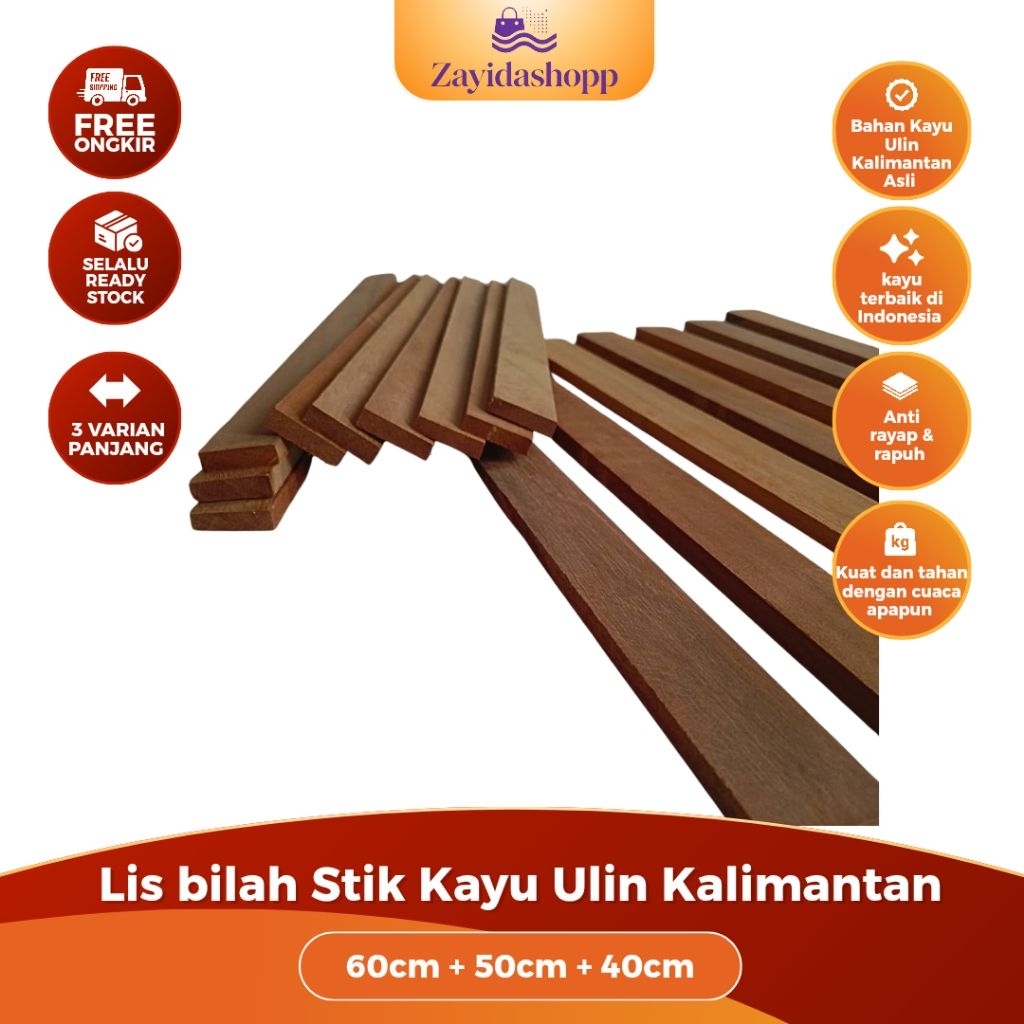 Lis bilah Stik list Kayu Ulin Kalimantan Asli kayu besi kuat awet tahan lama sibitan