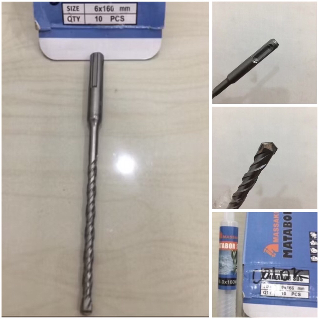 MASSAKI 6x160 Mata bor beton colok 6mm x 16cm sds plus tembok dinding hammer drill 6 mili concrete w