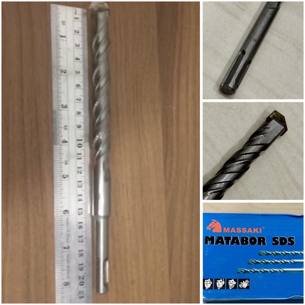 MASSAKI 12x210 Mata bor beton colok 12mm x 21cm sds plus tembok dinding hammer drill 12 mili concret