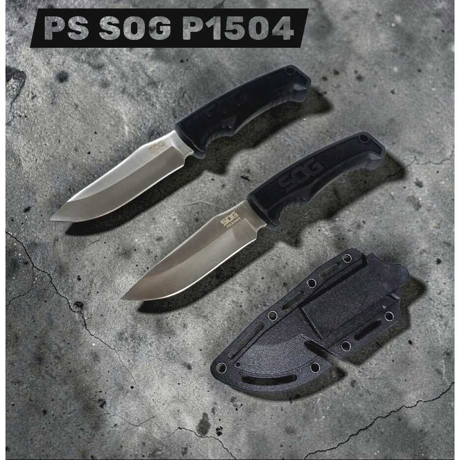 Pisau SOG PS P1504 Fixed Blade Tactical Outdoor Camping Hunting Bushcraft Survival dengan Sarung Kyd