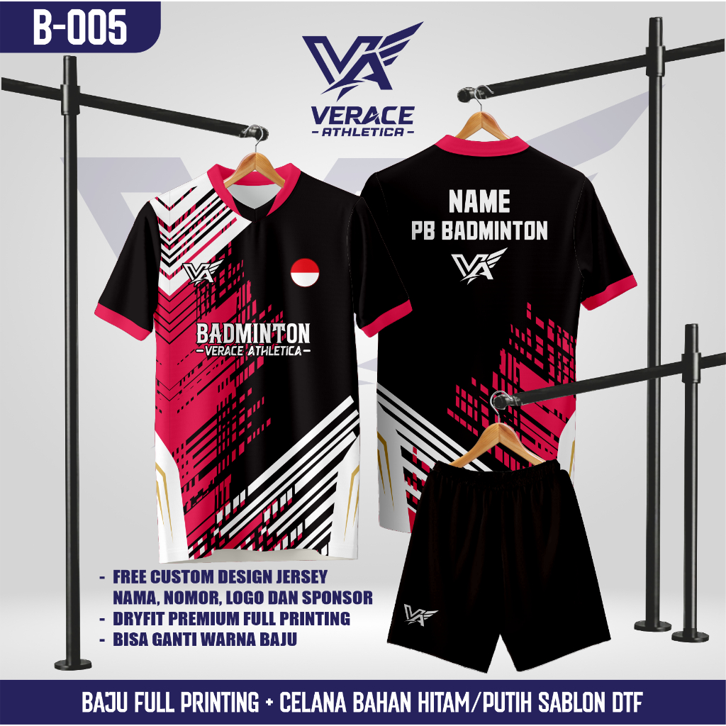 Jersey Badminton / Bulutangkis Futsal Full Printing Premium | Custom Nama Nomor Logo Sponsor | Grati