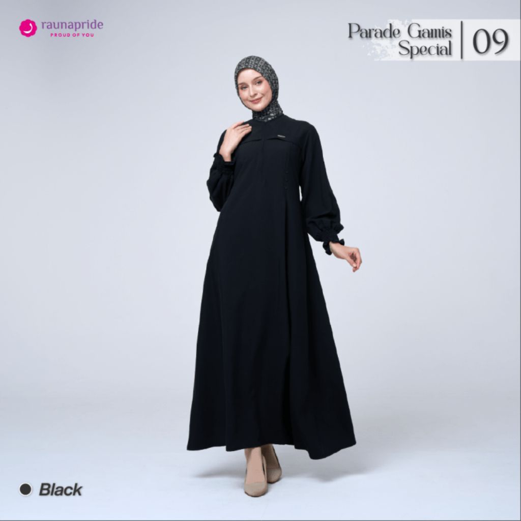 PARADE GAMIS SPESIAL 09 BY RAUNA, PGS 09 RAUNA, GAMIS HITAM PREMIUM, GAMIS PUTIH PREMIUM, GAMIS HITA