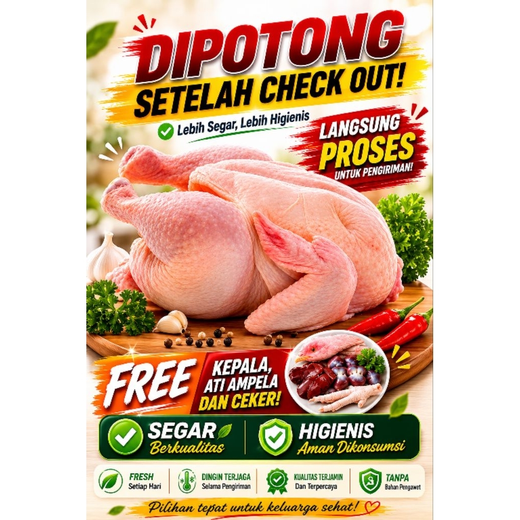 [INSTANT] Ayam potong BROILER  1,3 kg  potong seletah Check Out [ timbangan hidup ]