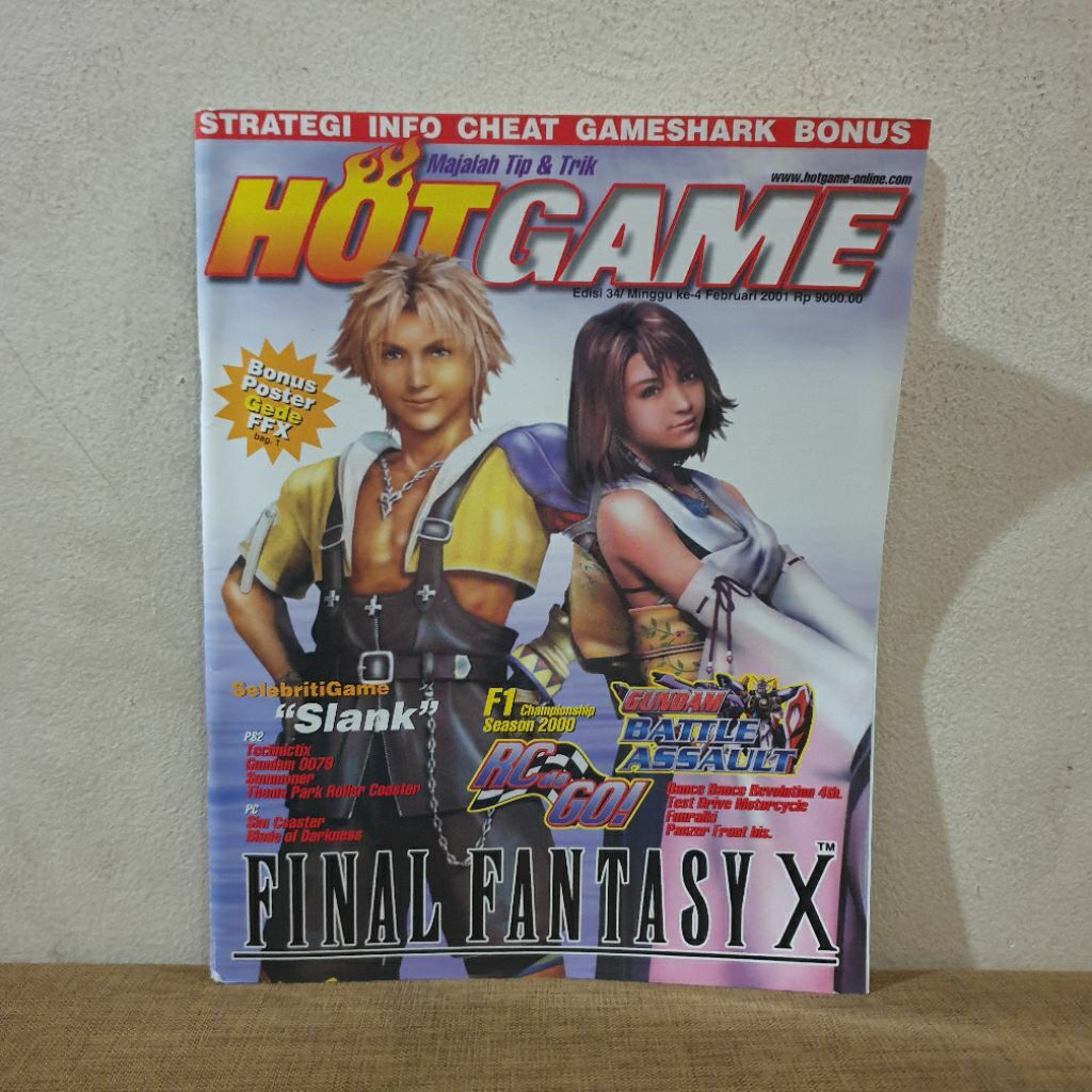 Majalah Game Vintage Lokal Hotgame Edisi 34 Februari 2001 cover Final Fantasy X + BONUS POSTER FINAL