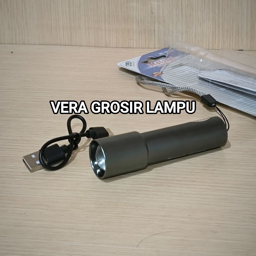Senter tangan Zoom LED MATSUGI MG-8353AL 5W daya isi ulang cas Body Aluminium putih super terang