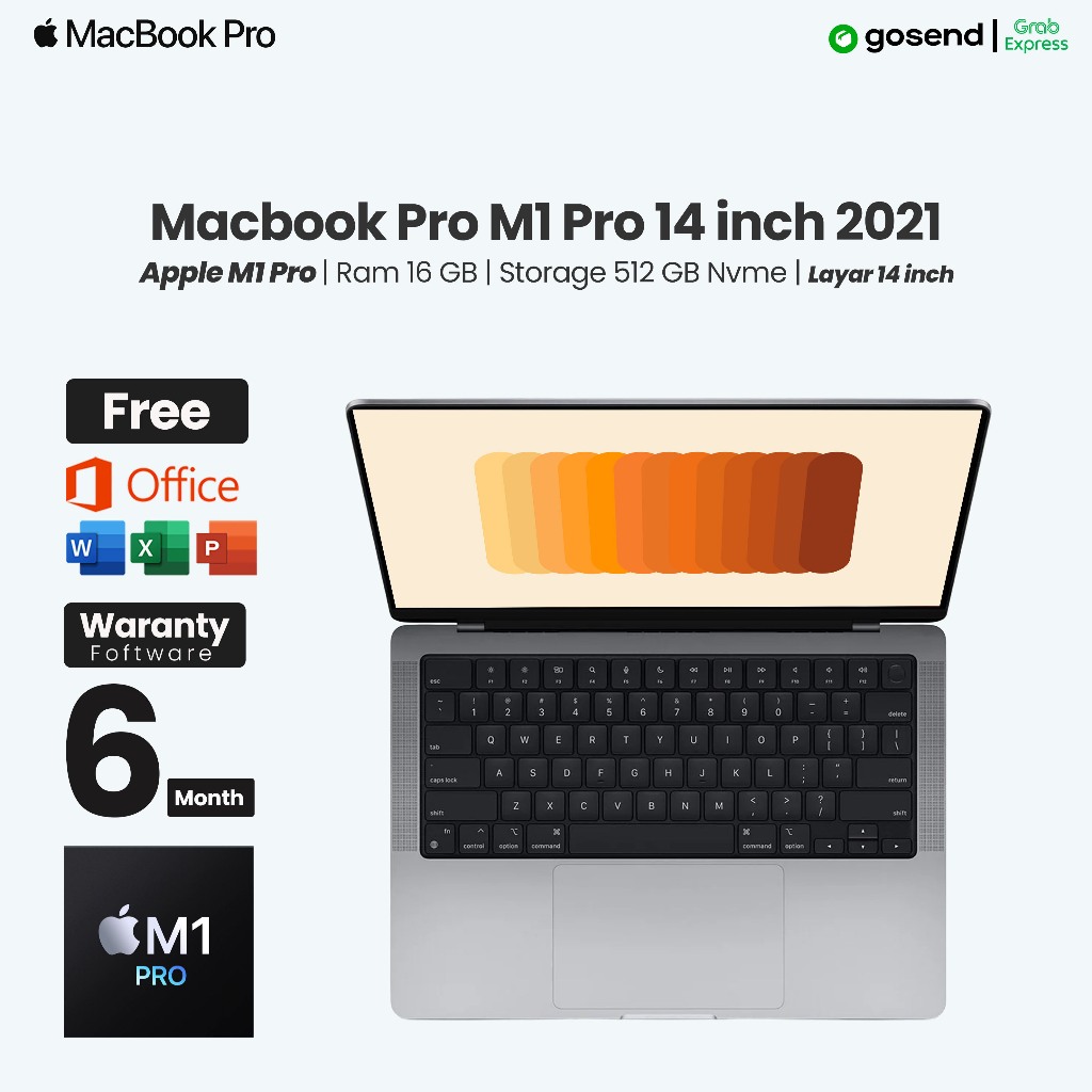 Laptop Macbook Pro 2021 Apple M1 Pro Ram 16 GB SSD 512 GB Layar 14 Inch