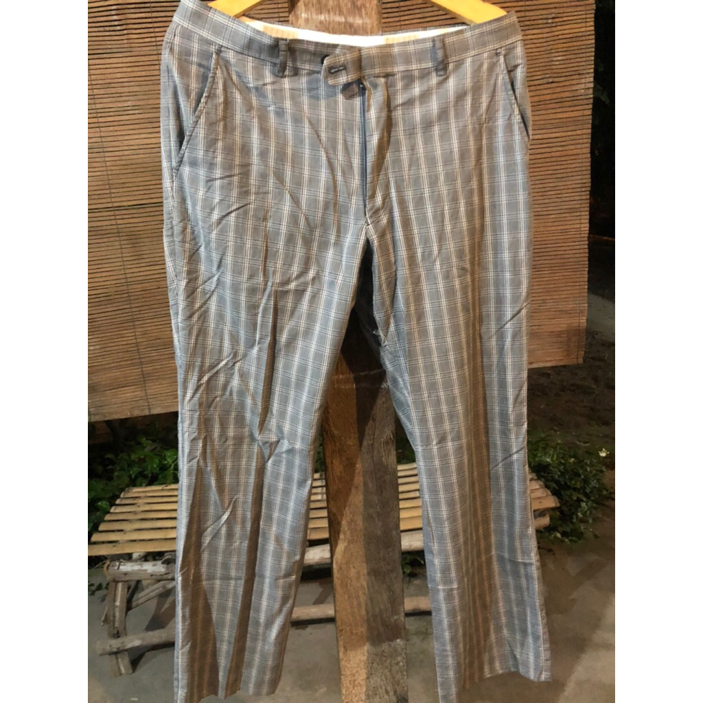 celana casual pria motif tartan yuki torii