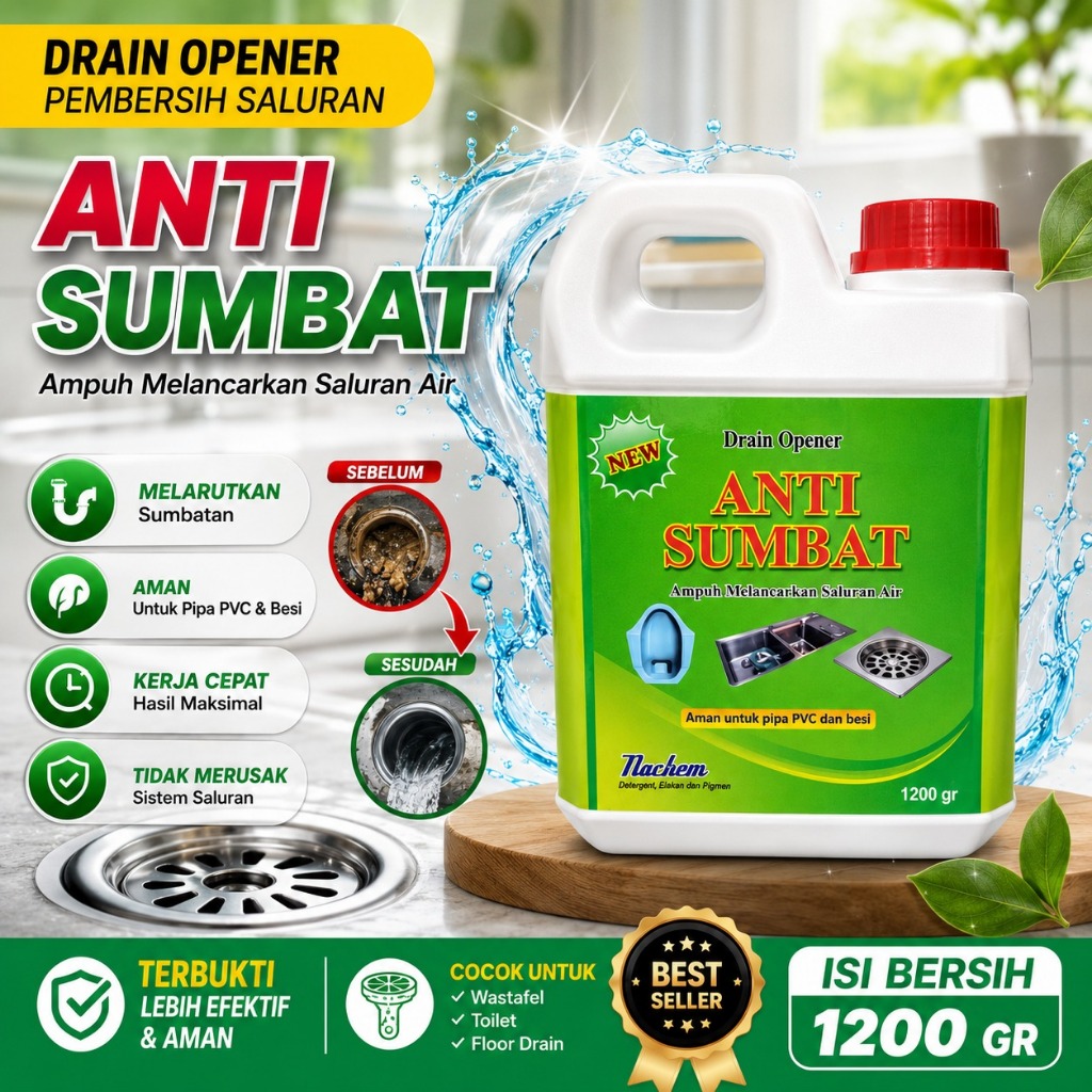 ANTI SUMBAT NACHEM 1200 gram cairan cair anti mampet kamar mandi wc closet saluran air Pembersih Sal