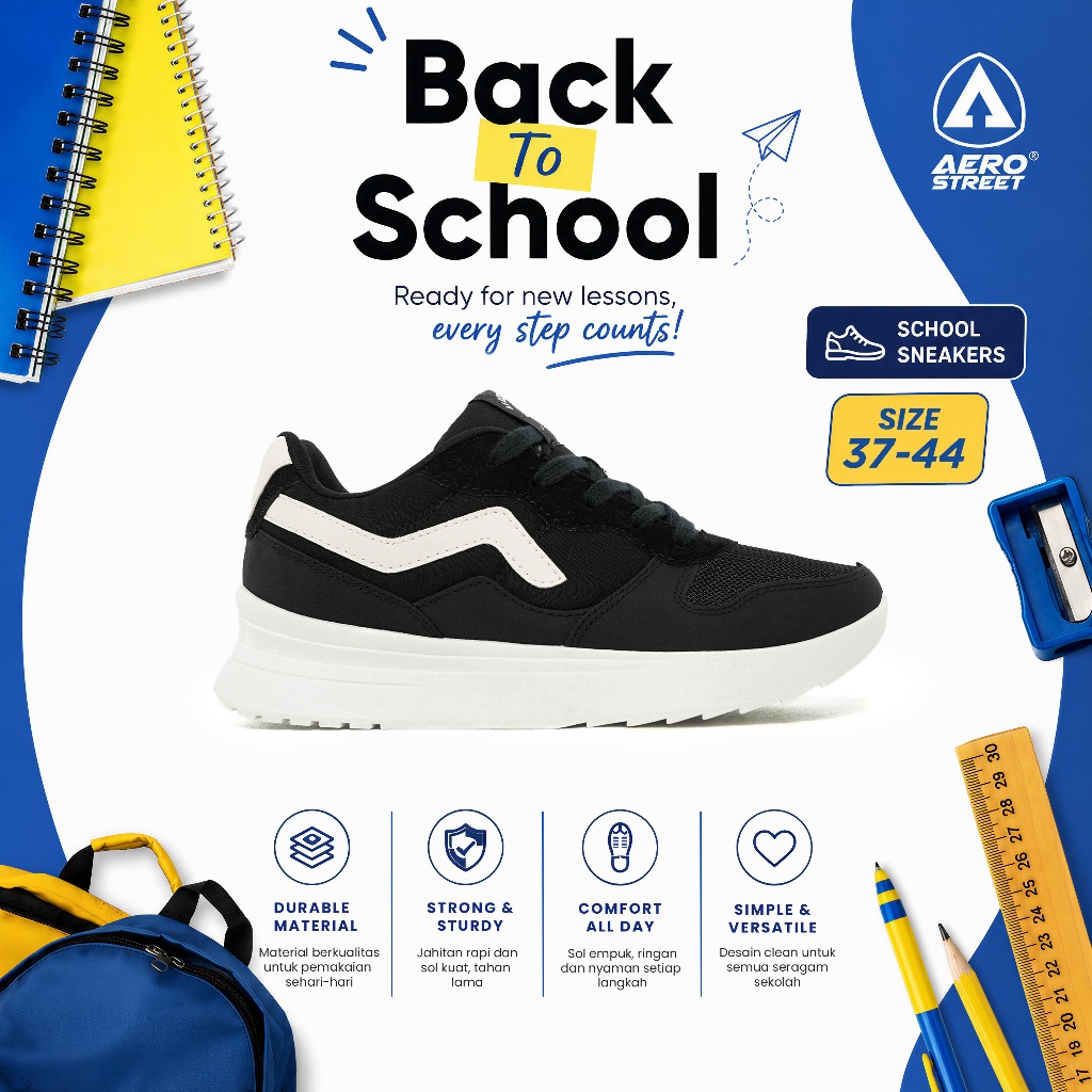 Aerosteet 37-44 Massive Evo Natural Hitam Emas - Sepatu Sneakers Casual