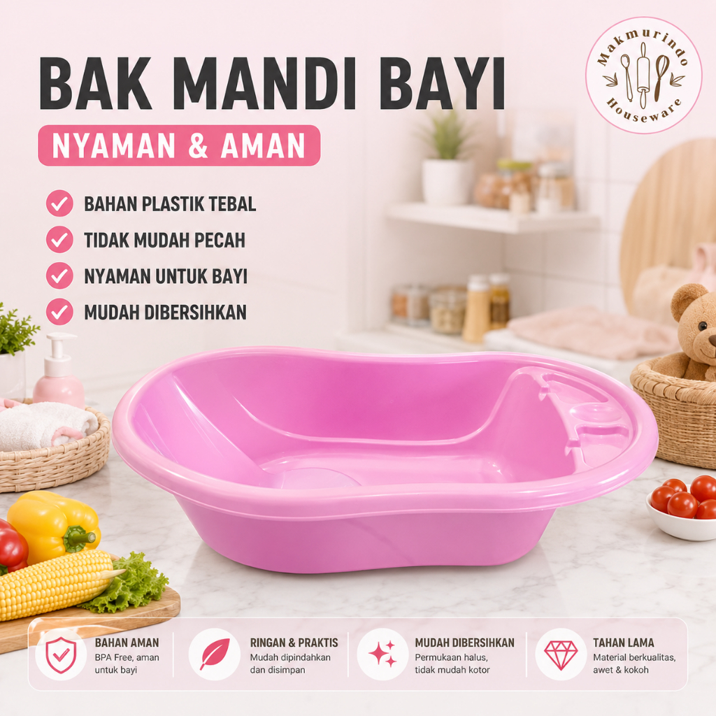 Bak Mandi Bayi Plastik Tebal Premium Anti Slip Anti Bocor Bak Mandi Newborn Bayi