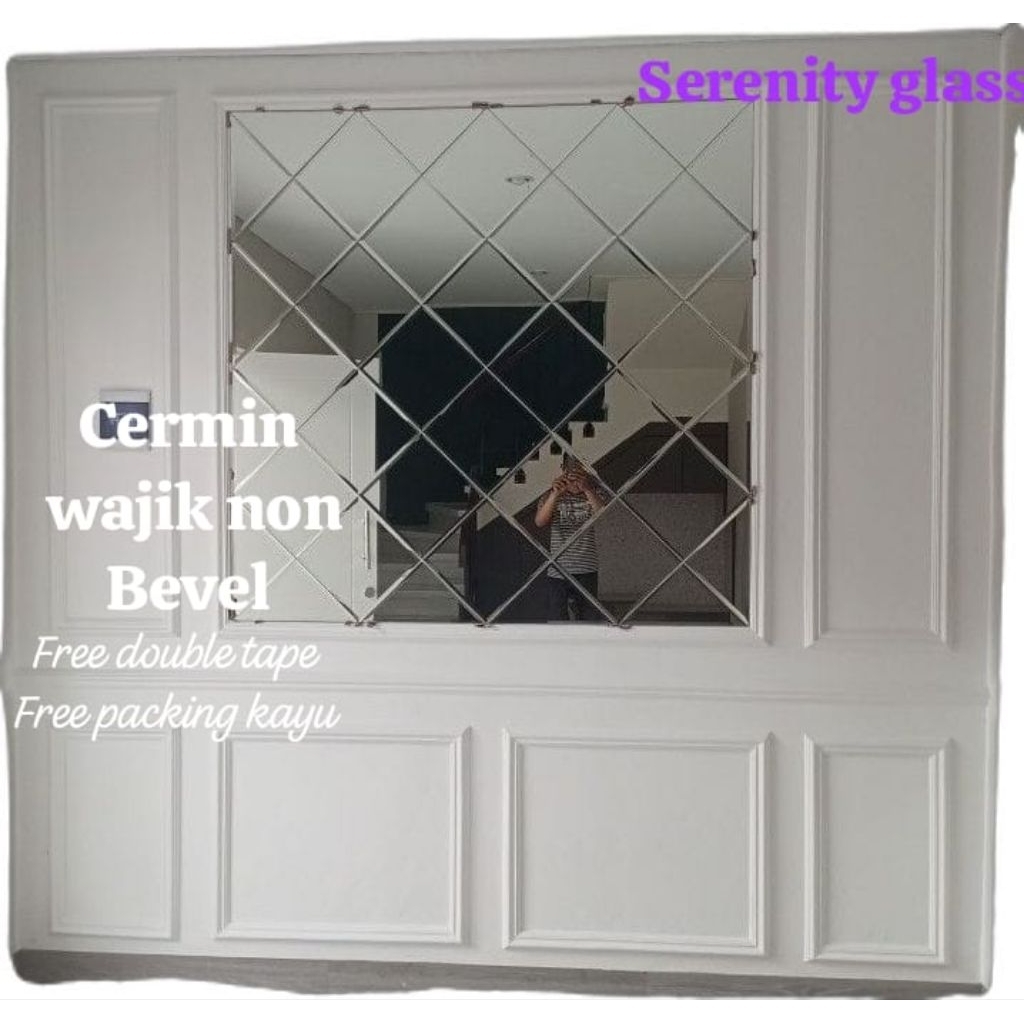 serenity glass Cermin non bevel 3mm free packing kayu