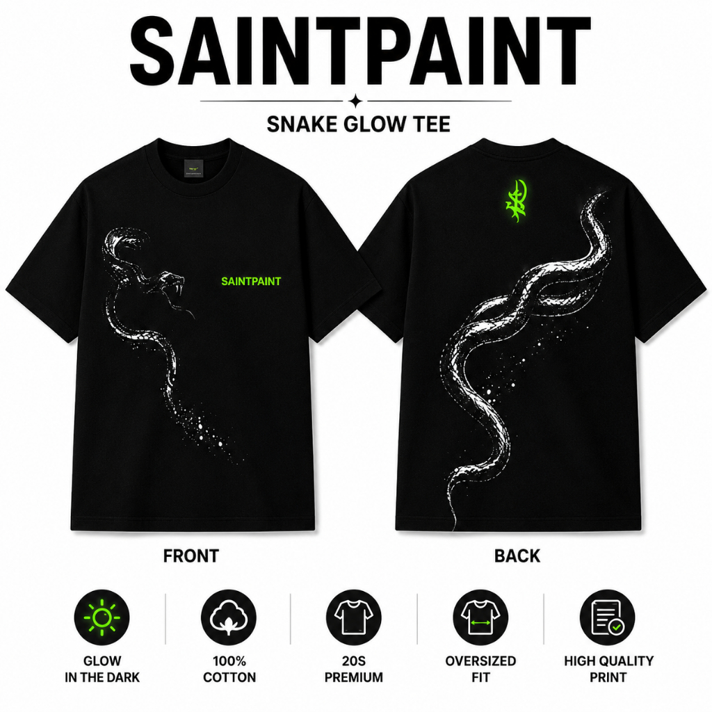 SAINTPAINT Tshirt Snake Glow Tee – Glow In The Dark Kaos Oversize Pria Wanita 20s