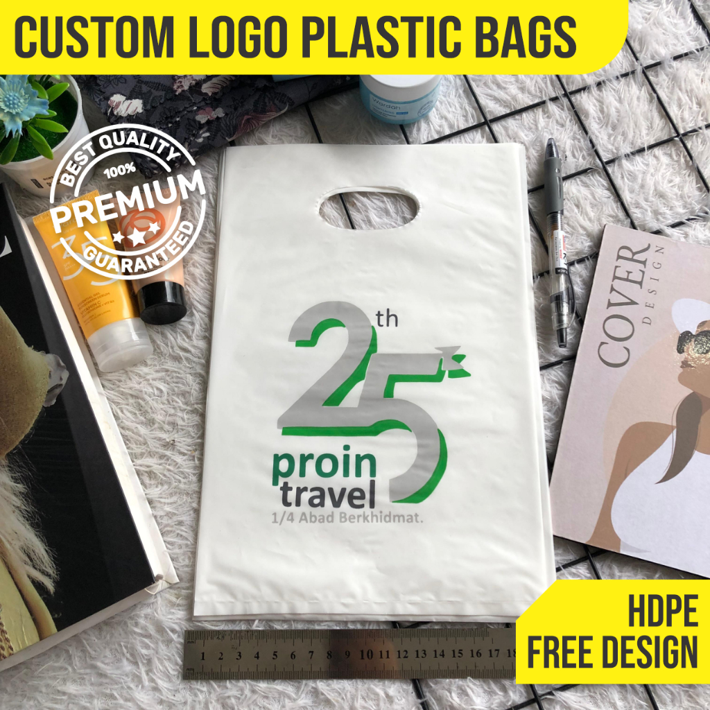 Custom Logo Plastic Bag | HDPE Die-Cut Bag | Premium Packaging | Free Design | 20x30 cm