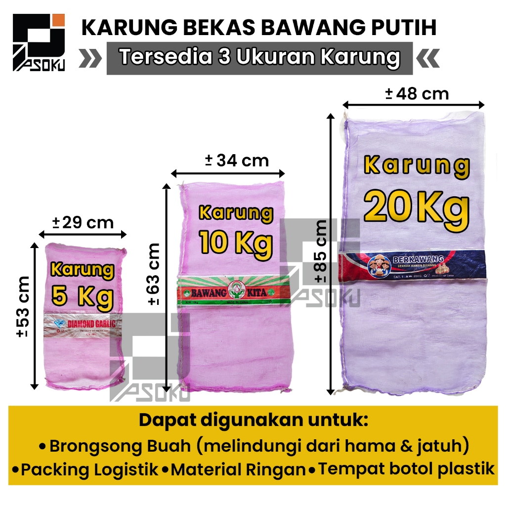 Karung Bawang Putih Bekas Waring/Jaring Brongsong Buah Kelengkeng Layak Pakai