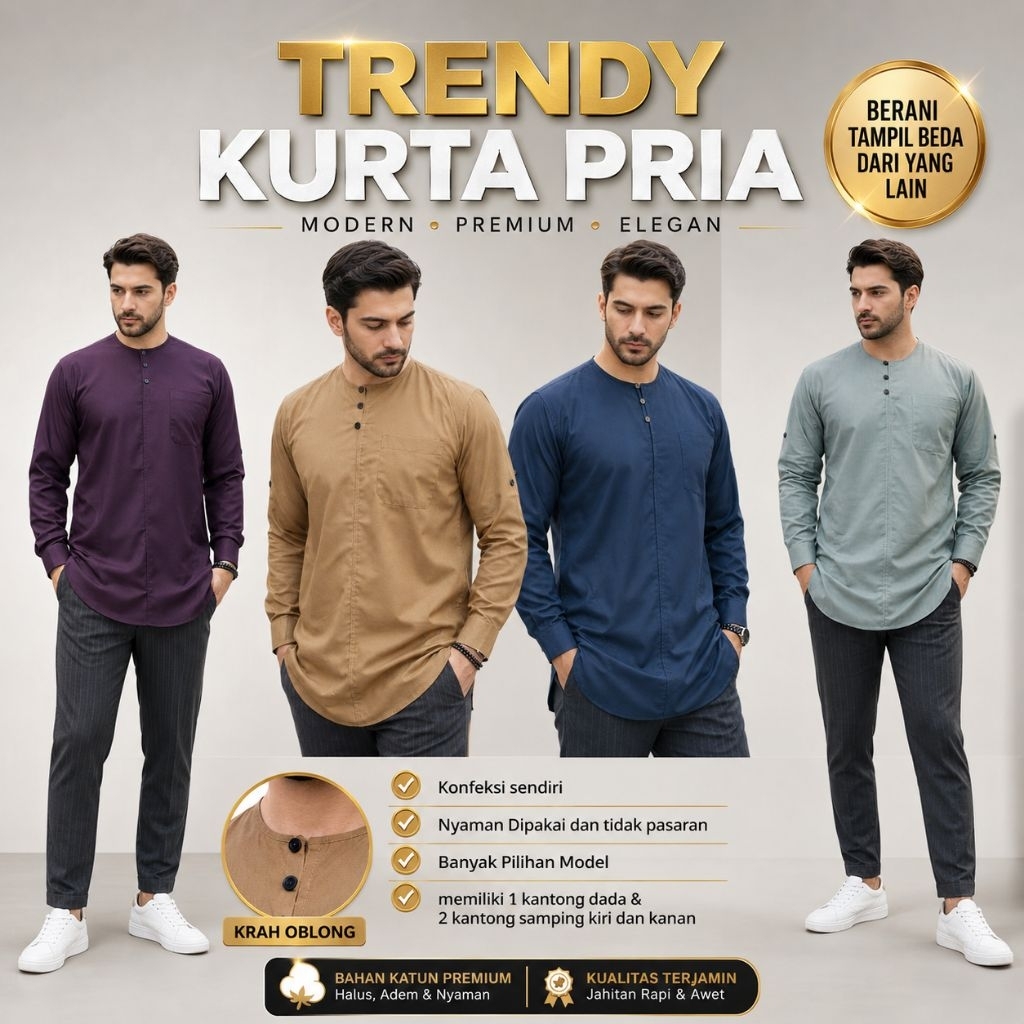 Koko Kurta Polos Krah Oblong Terbaru