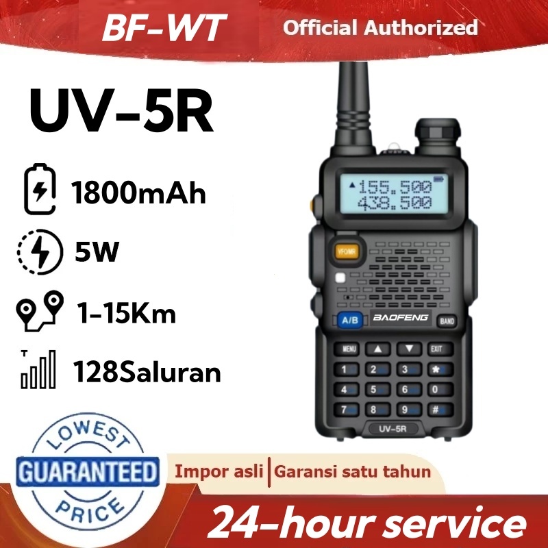HT BF UV5R Radio Komunikasi UV 5R 5 Watt Dual Band Garansi 1 tahun Handy Talky R W Bopeng