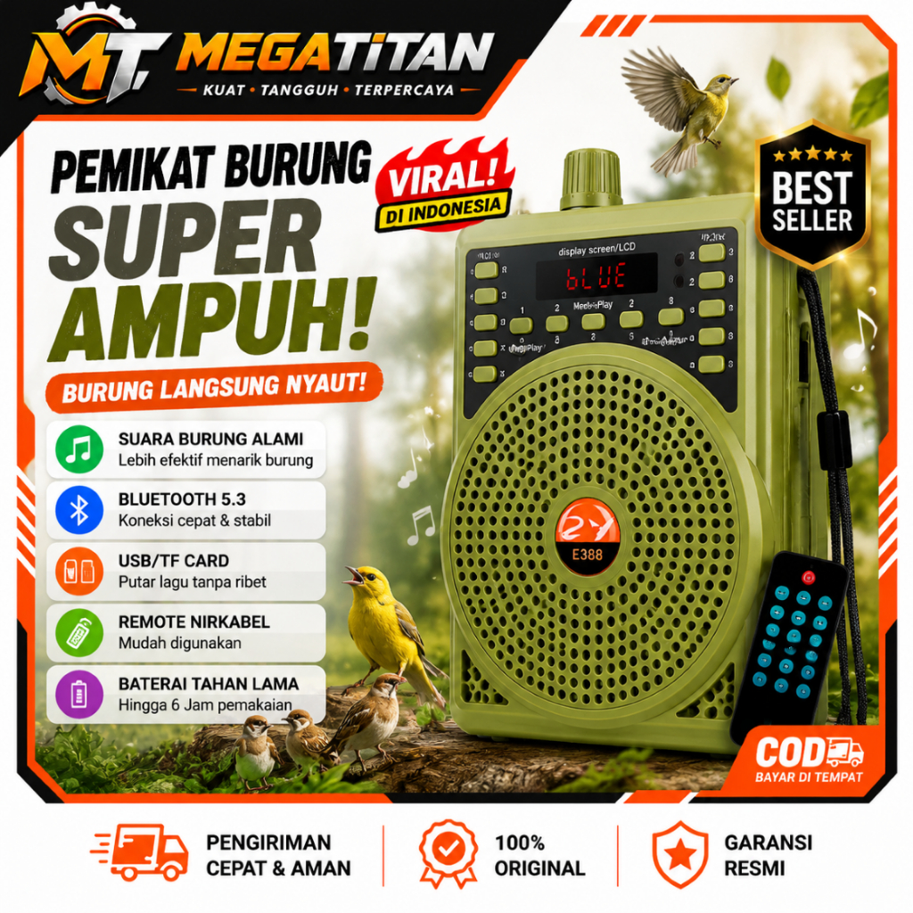 Bird Caller 48W  Panggil Buruan dari Jauh Speaker Bluetooth Mic Flashdisk Suara Pikat GT