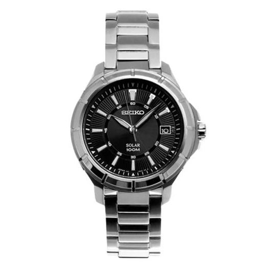 Jam Tangan Pria Seiko Solar SNE081 SNE081P1 Men Black Dial Stainless Steel Strap Original Garansi Re