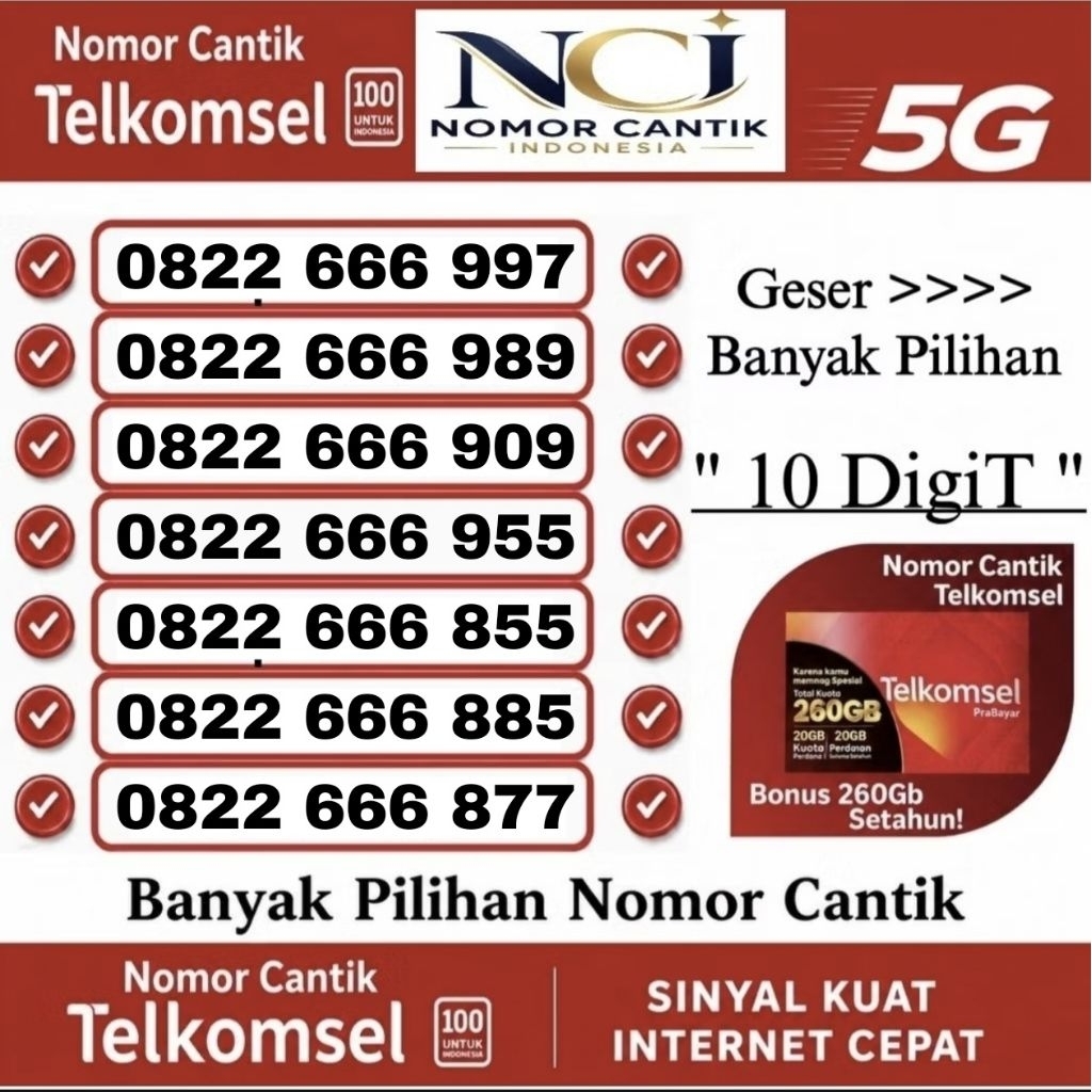 Nomor Cantik Telkomsel 10 DigiT Free 260gb Selama 1 Tahun [Bisa Request]