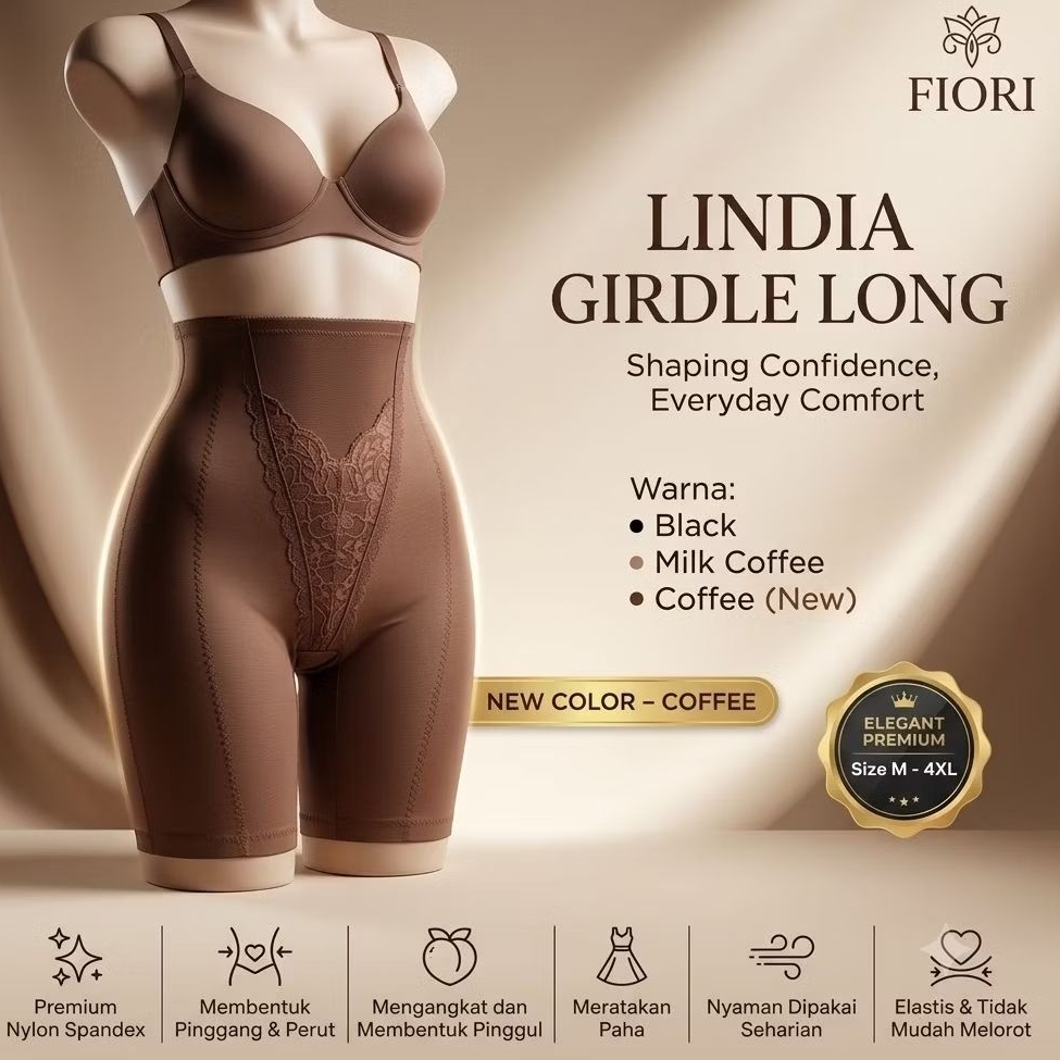 FIORI Pants LINDIA GIRDLE Long COFFEE | Celana Pengencang Perut Paha | Celana Korset Perut