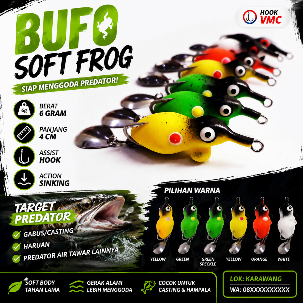 Umpan Bufo soft frog SLULUP 4cm 6gram vmc hook singking