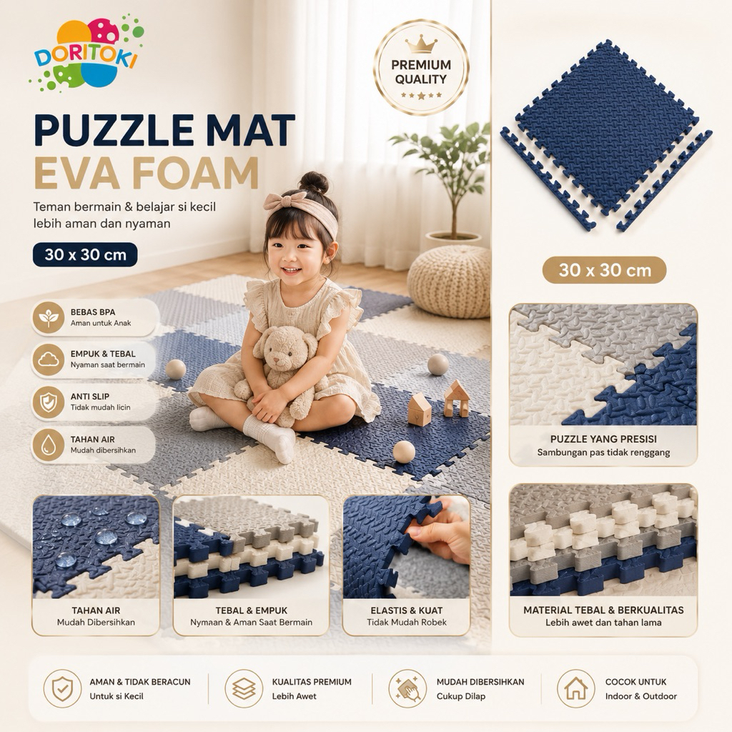 Doritoki 60x60cm Matras Puzzle PE Karpet Puzzle Anak Playmate Bayi Puzzle Lantai Matras Bayi Karpet 