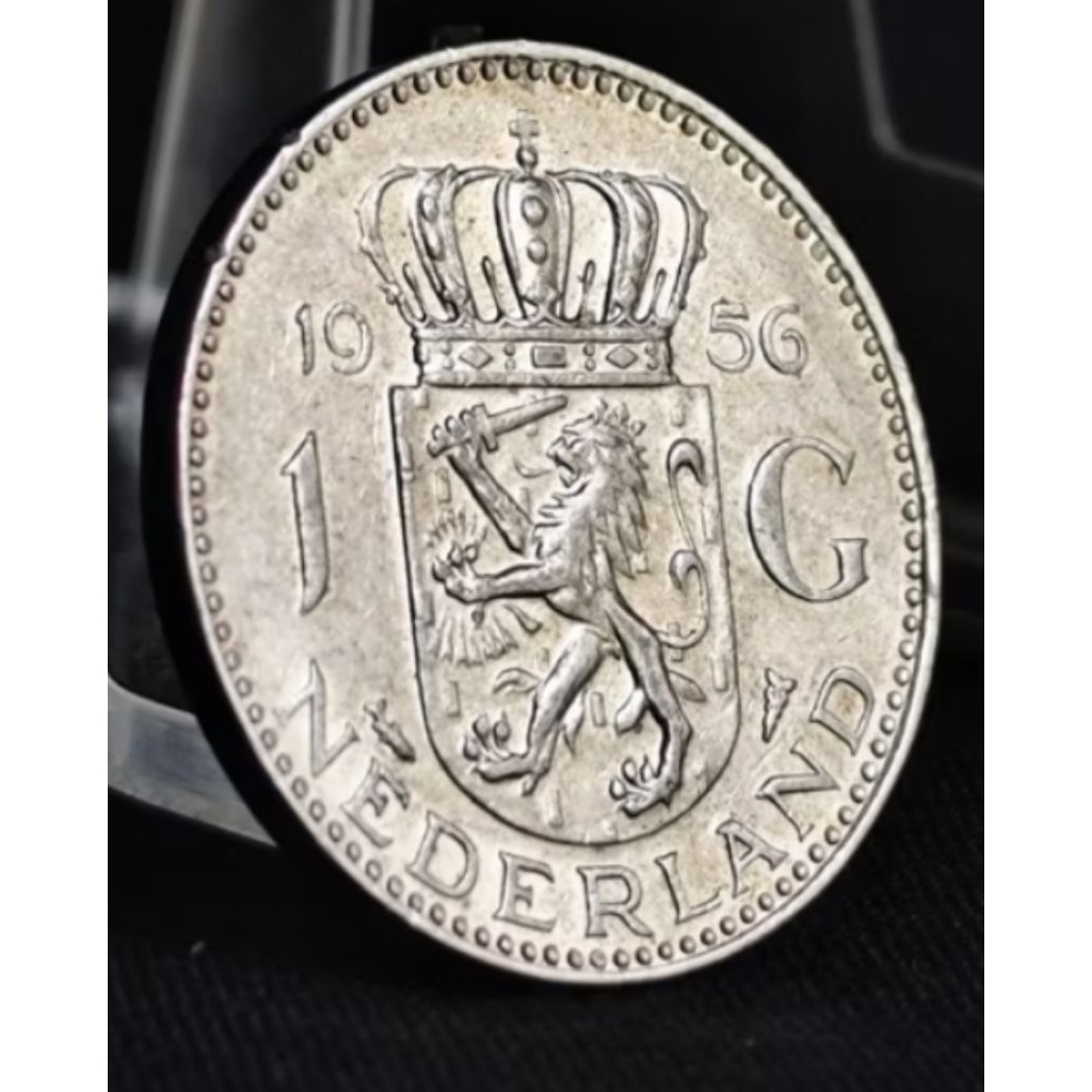 Uang Koin Kuno Belanda 1 Gulden Juliana 1956 Bahan Perak