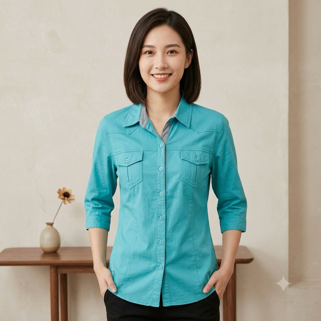 Vibrant Turquoise Utility Shirt | Kemeja Kerja Wanita