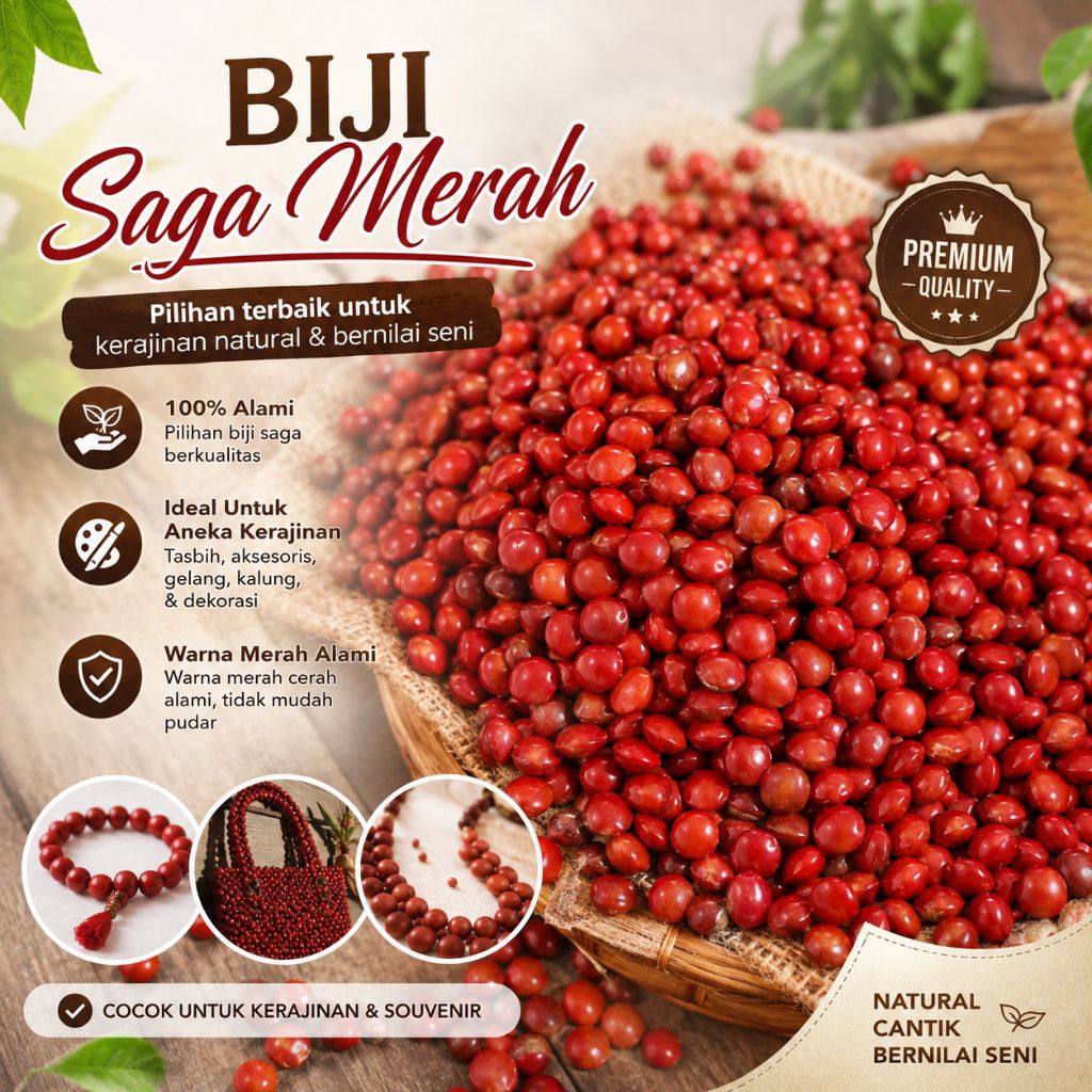 1 kg biji saga - biji saga merah - biji saga besar - buah bunga saja - kerajinan biji saga