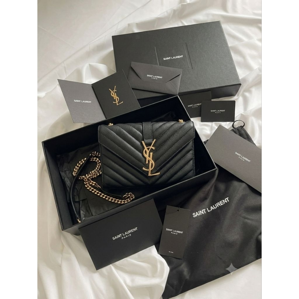 YSL envelope shoulder bag - grained leather black