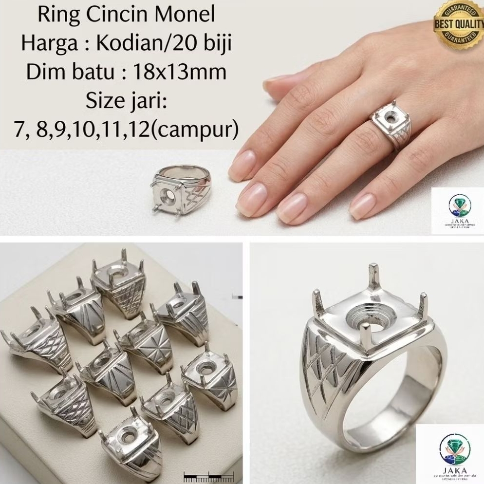 Ring Cincin Monel Pria Model Gigi / Cakar - Emban Batu Akik Dim 18x13mm - Grosir Kodian Isi 20 Pcs